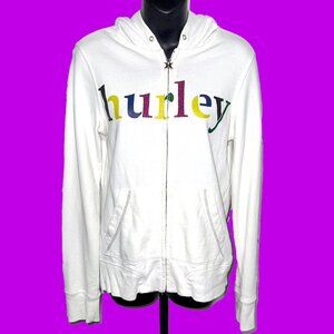 2000's Vintage Hurley Brand Zip Up White Hoodie Sweater Size Medium